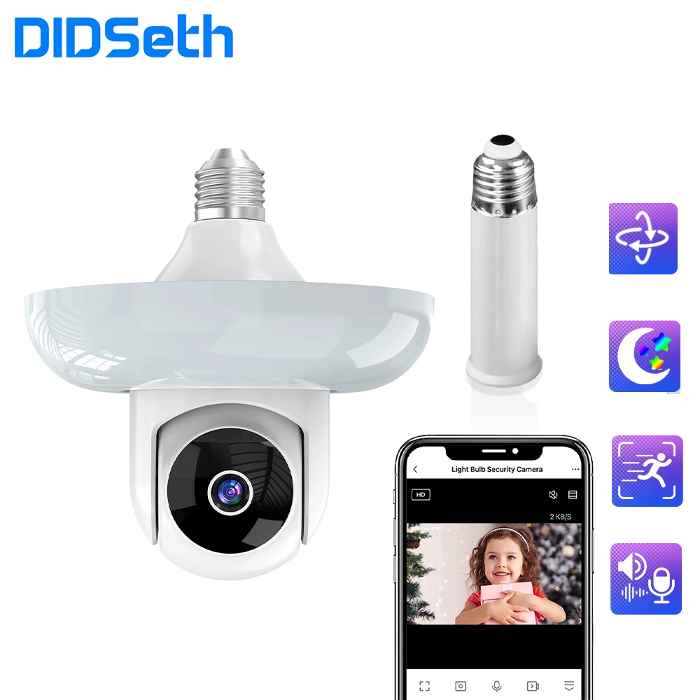 

DIDSeth E27 5MP Light Camera WIFI CCTV Security IP Camera Ai Humanoid Filter Push Color Night Vision Surveillance