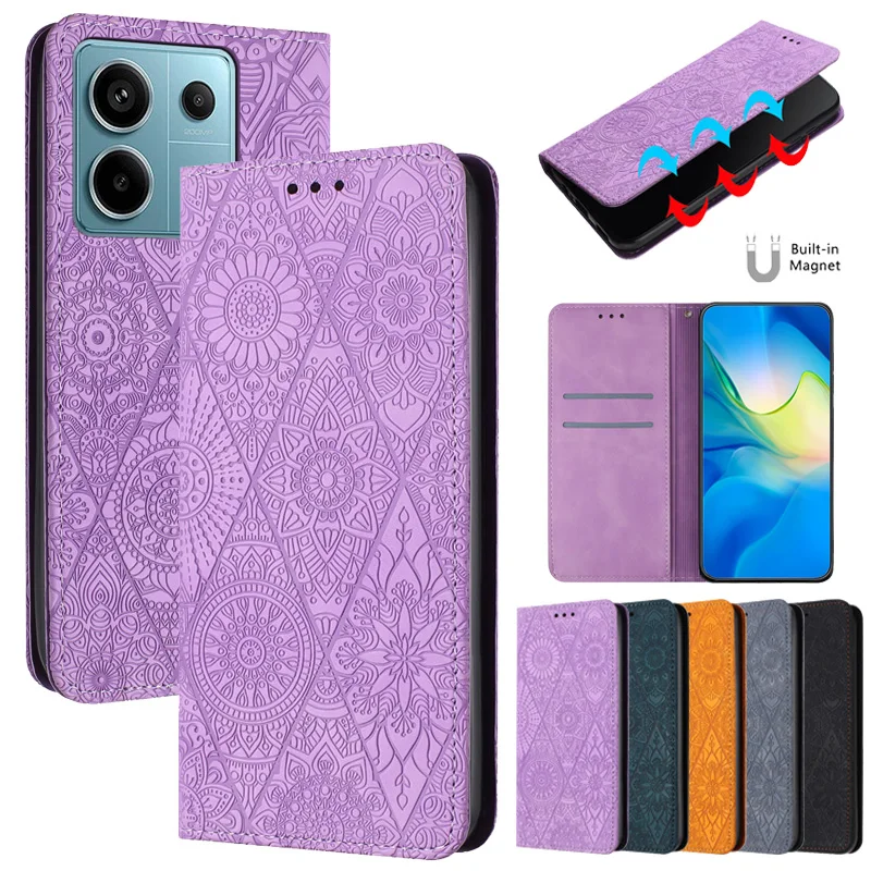 For Xiomi Redmi Note 13 Case Mandala Totem Leather Magnetic Case for Xiaomi Redmi Note 13 Phone Cover Note13 Pro 13Pro 5G Fundas