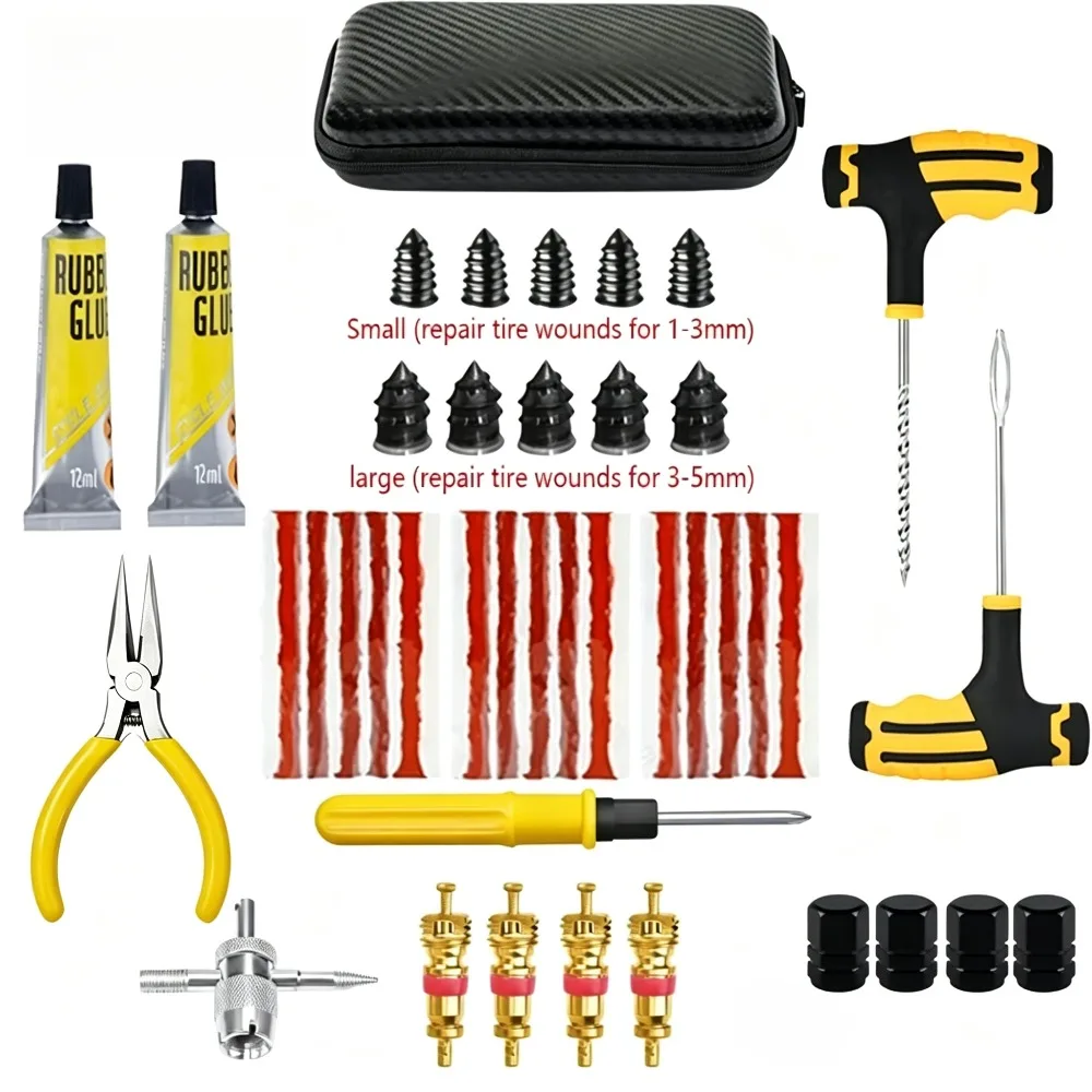 Car Tire Repair Kit Studding Tool with Rubber Strips Tool Puncture Plug Tool Set Glue Free Auto Motorcycle Repair Tire Film Nail