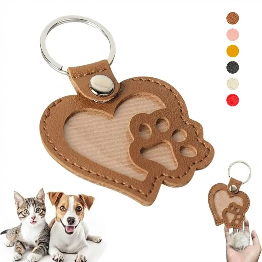 Multifunctional PU Leather Pet Hair Memorial Keychain Mini Multiple Colors Pet Hair Storage Bag Cat Paw Keychain For Pet Owner