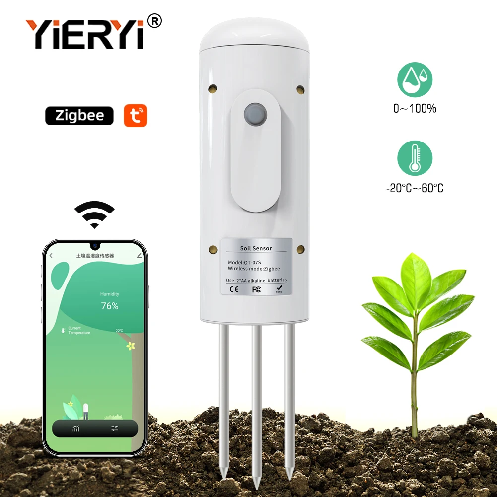 Yieryi-Tuya Smart Detector de Temperatura e Umidade do Solo Sensor de planta sem fio Monitor de umidade do solo para estufa