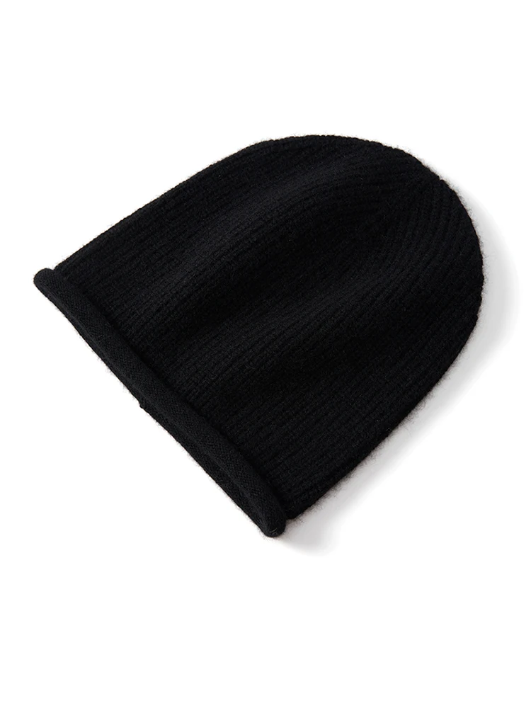 Thick Rolled Hem Women Cashmere Knitted Caps Moss Stitch Beanies 2023 Fashion Winter Hat Soft Hat Wool Blend Warm Hair Bonnet