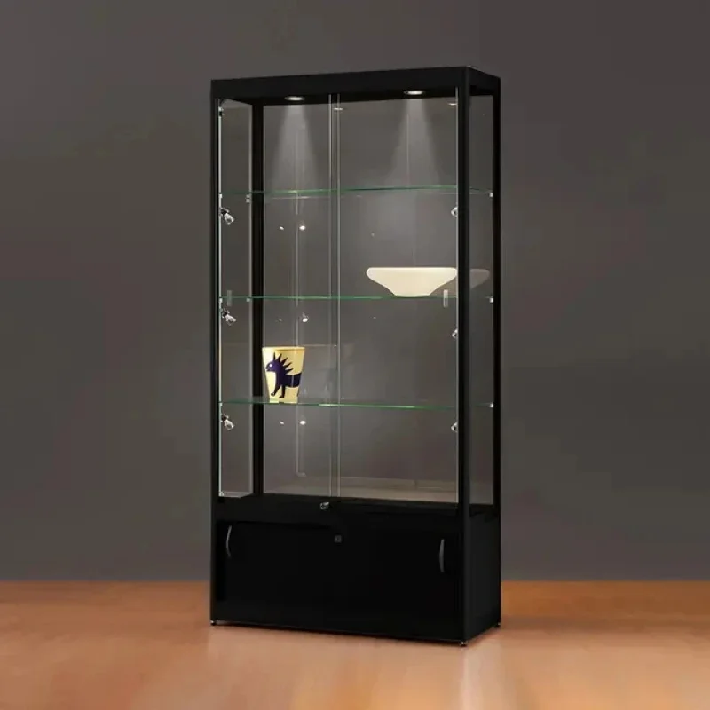 custom.Fashionable Cheap Price Aluminum Frame Glass Tower Display Cabinet Retail Store Glass Showcase with Lock