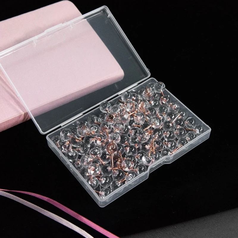 

100Pcs Rose Gold Push Pins Thumbtacks Transparent Plastic Round Head Map Tacks For Hanging Pictures Posters Documents Wall Maps