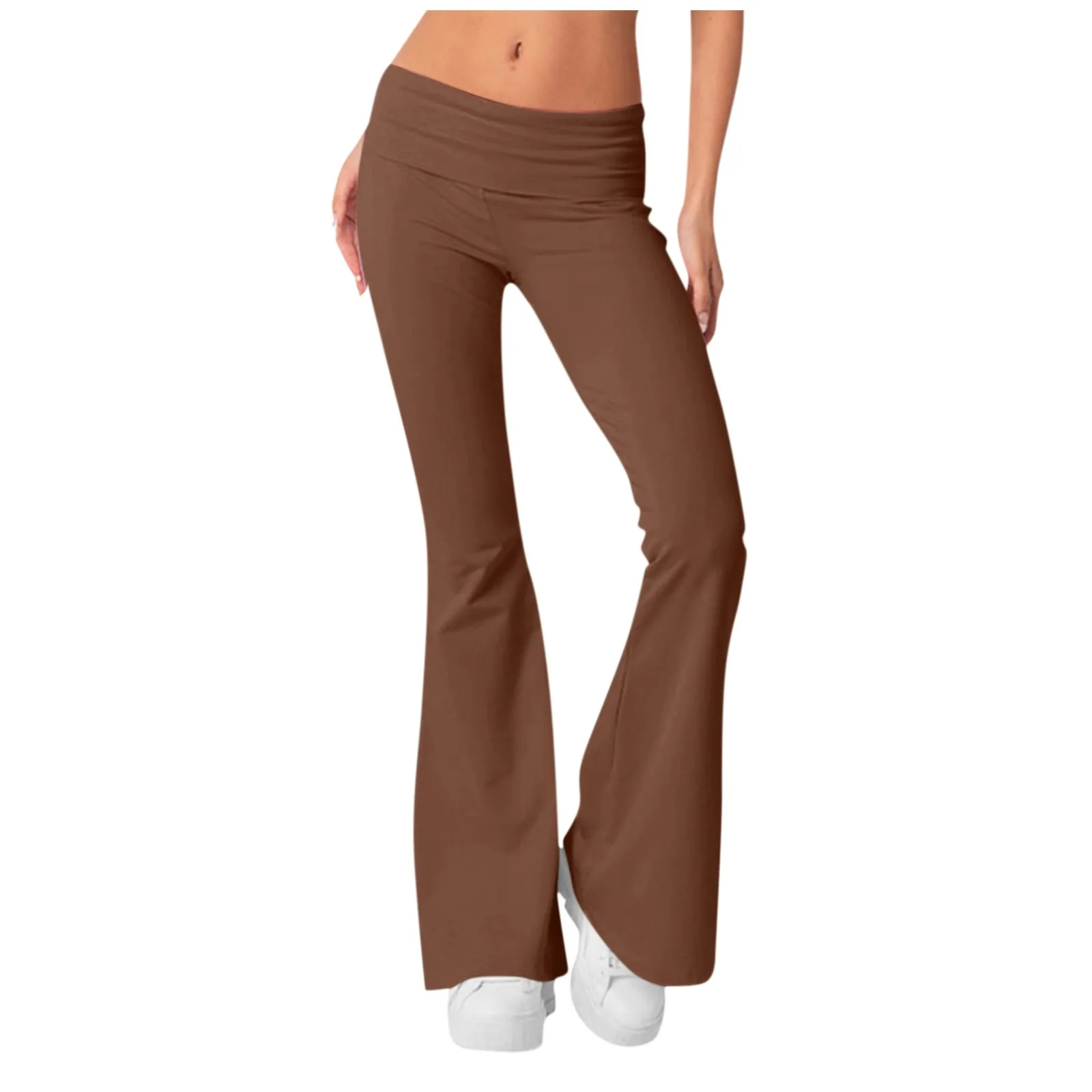 Calça Alarme de Cintura Elástica Feminina, Monocromática, Ajuste Fino, Cintura Inversa, Cintura Baixa, Confortável, Macia, Combina, Moda, Clássica