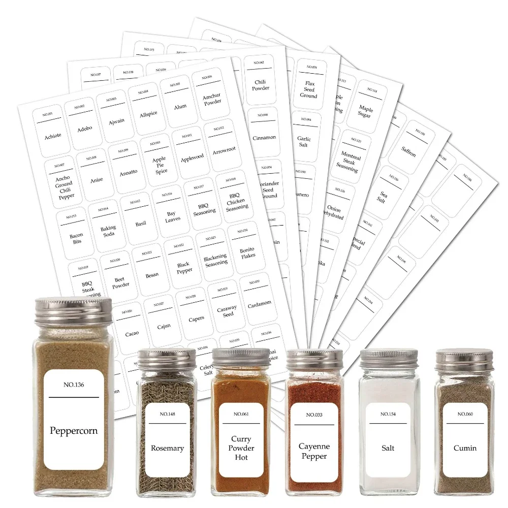 216/208 pcs stickers for spices Label English French spice jars stickers White Pantry Adhesive Kitchen Storage jars Bottle Tags