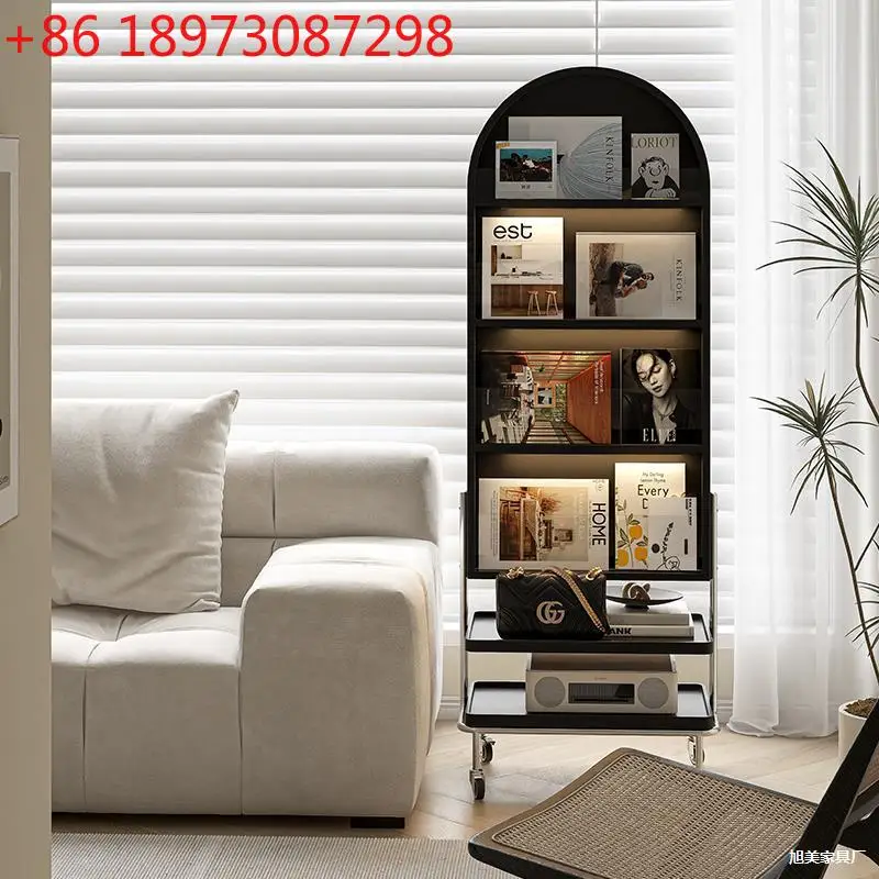 Medieval magazine rack full mirror movable solid wood storage rack full mirror