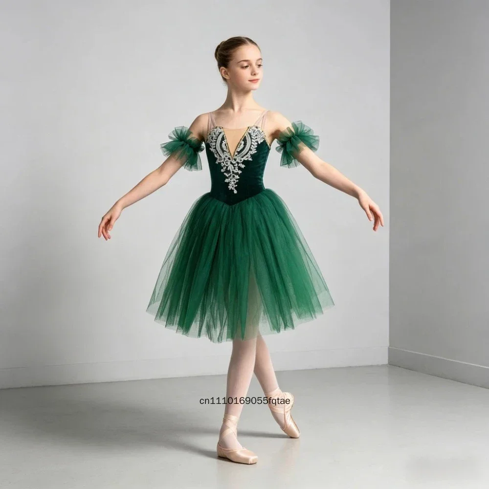 Girls Ballet Tutu Dress Cross Strap Lace Design Ballerina Outfit Stage Performance Dance Costume For Dancing Show And Recital