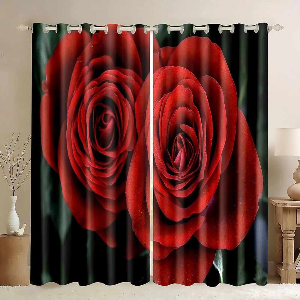 

Romantic Black Red Flower Luxury Blackout Window Curtains For Bedroom Living Room Bathroom Kicthen Door Hall Cupboard On Sale