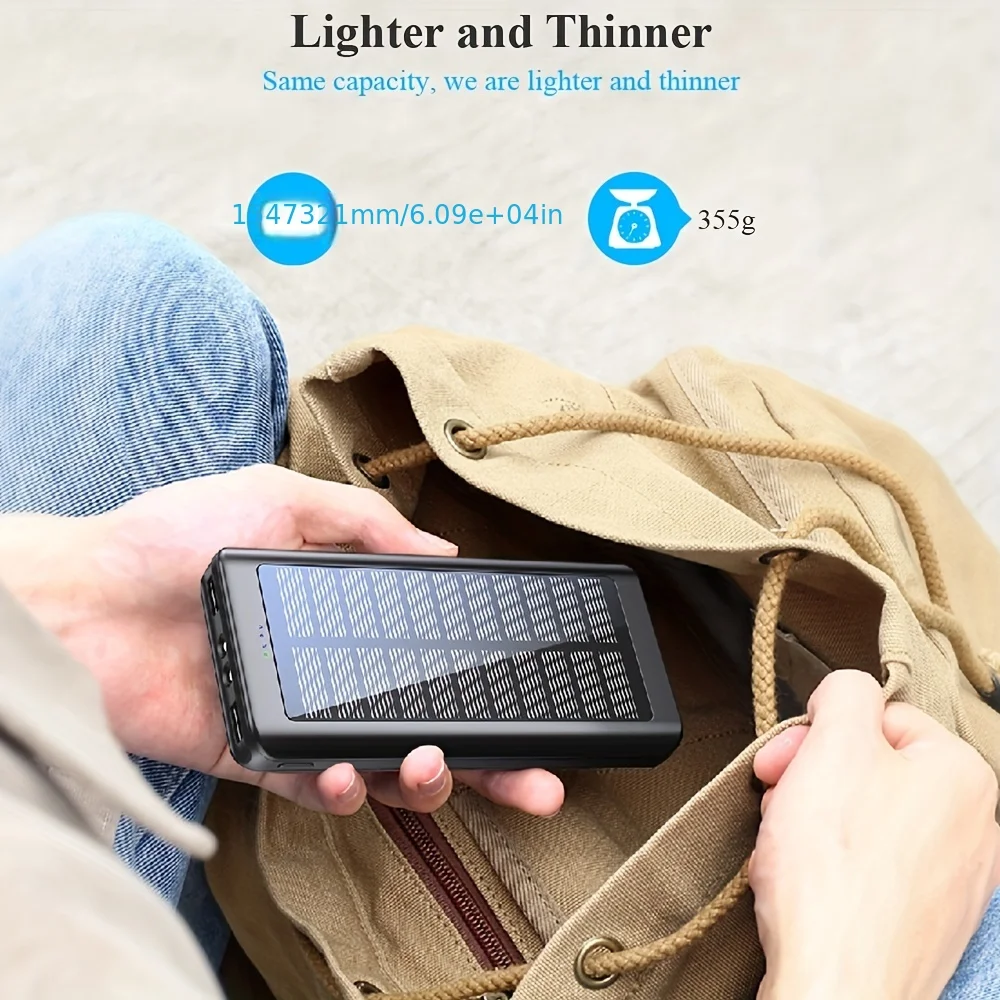 20000mAh solar power bank, built-in 2 USB port outputs, portable battery pack, suitable for most electronic devices on the marke