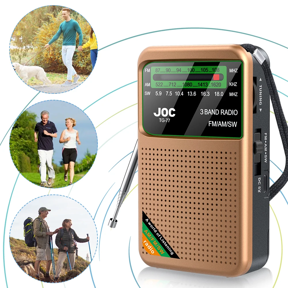 Portable Mini FM AM SW Full Band Radio Best Reception Auto Search Rechargeable Emergency Radio Built-in Speaker for Elder