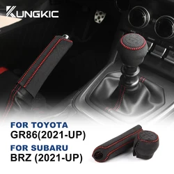 Handbrake Cover For Subaru BRZ Toyota GR86 2021 2022 2023 2024 Gear Shift Cover Hand-stitched Genuine Leather Suede Shifter Knob