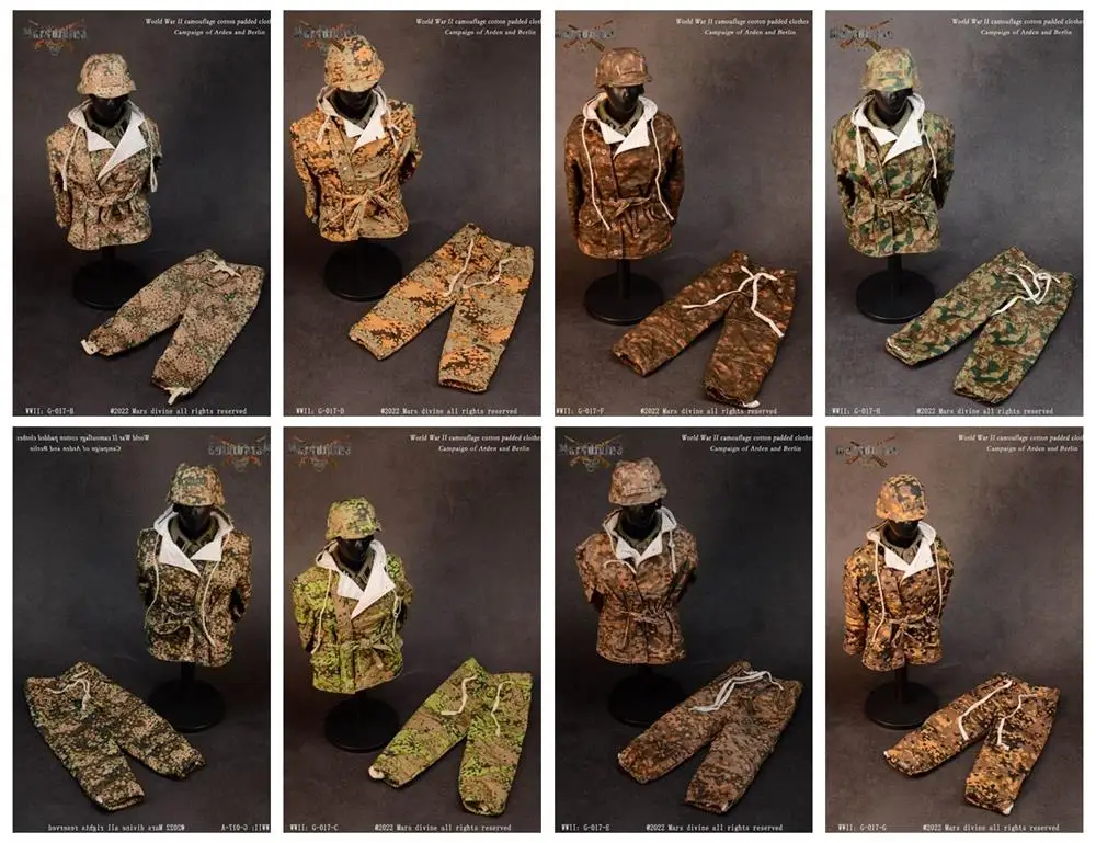 1/6 Marsdivine G-017 WWII Series Camouflage Military Suit Cotton Padded Pants Set Dress Suit with Helmet Inner Net For Fans DIY