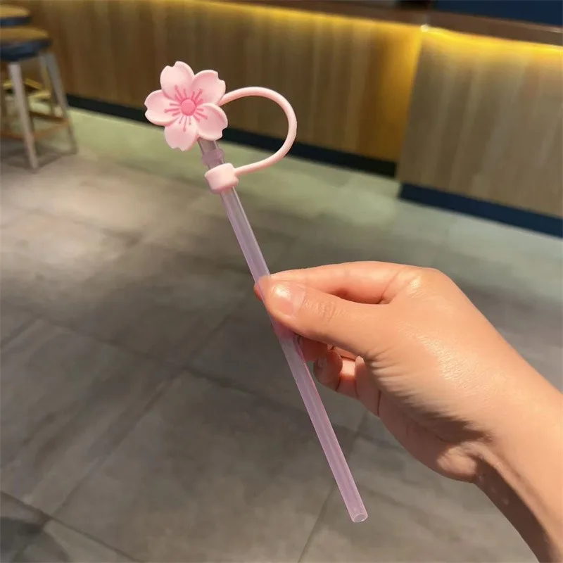 Begonia Flower Straw Cover Cap 10mm 0.4in Silicone Straw Tips Lids Reusable Dust-Proof Straw Topper for Stanley Cup Party Decor