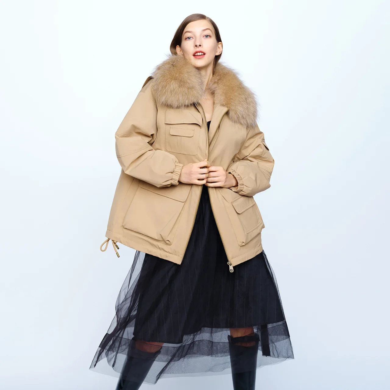 

BOSIDENG 2024, новый пуховик для женщин, теплая зимняя куртка с большими карманами, воротник из натурального меха, глубокая зимняя утолщенная теплая куртка