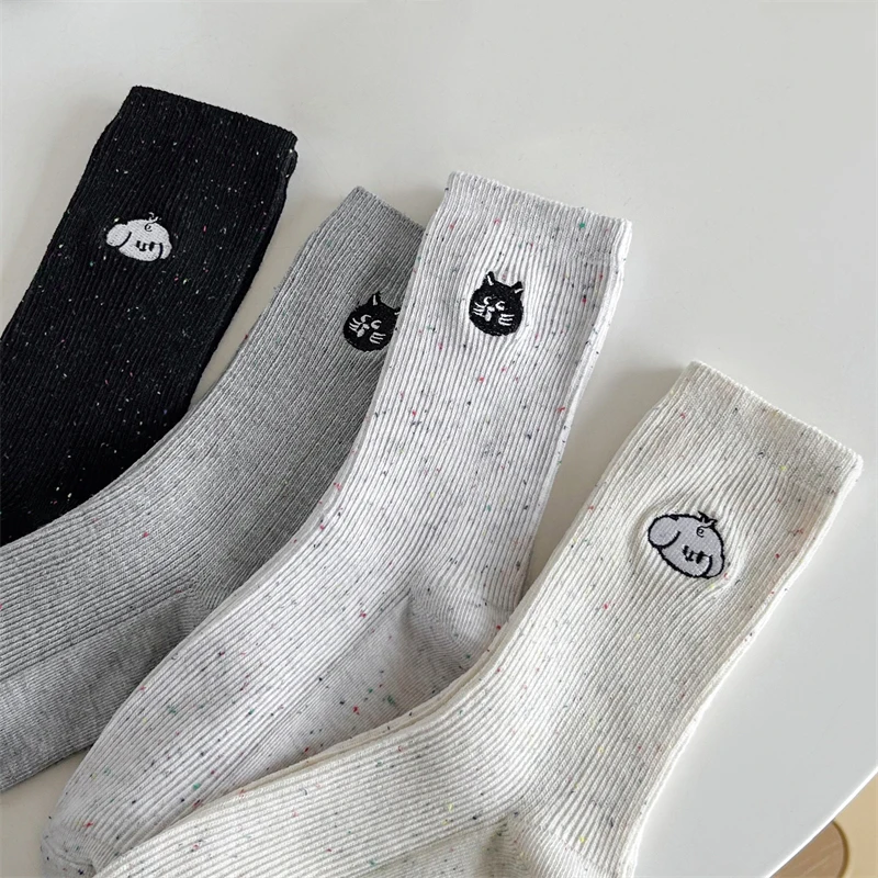 Women Socks Japanese Style New Trendy Embroidery Socks Cartoon Long Preppy Style Simple Kawaii Cute Socks Dogs Breathable Comfy