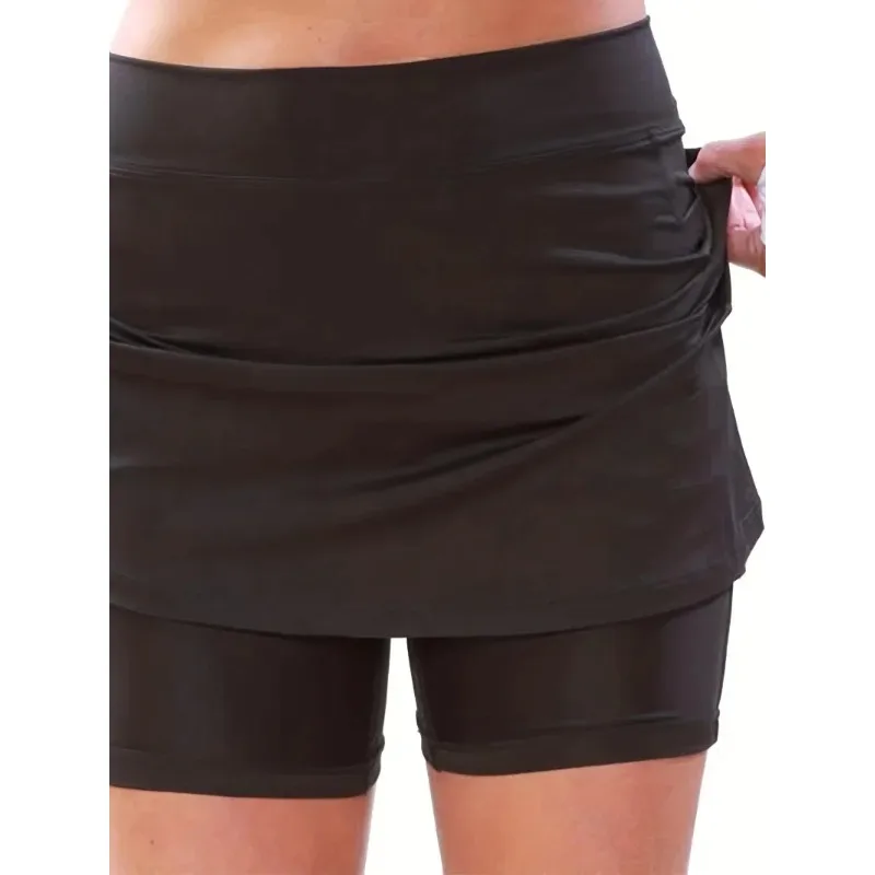 Plus Size 1XL-5XL Women Fashion Skirts Shorts Women\'s Plus Solid Color Medium Stretch Sports Golf Skorts With Pockets