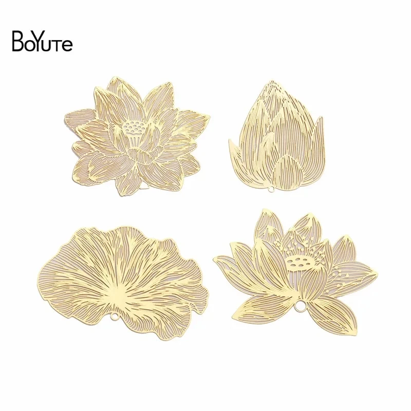 BoYuTe (10 Pieces/Lot) Metal Brass Filigree Lotus Flower Leaf Pendant Diy Jewelry Accessories for Bookmark Making