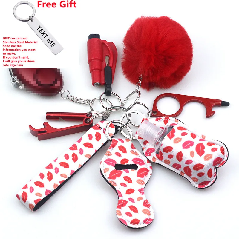 Free Customized Gift 10pcs Women Security Alarm Self-Defence Keychain Set Multi-Function Keyring Girl\'s Safety Insurance Gifts