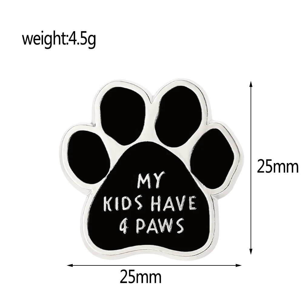 1PC Fashion Sweet Black Dog Feet Palm Print Personalized Creative Casual Design Feeling Chest Pin