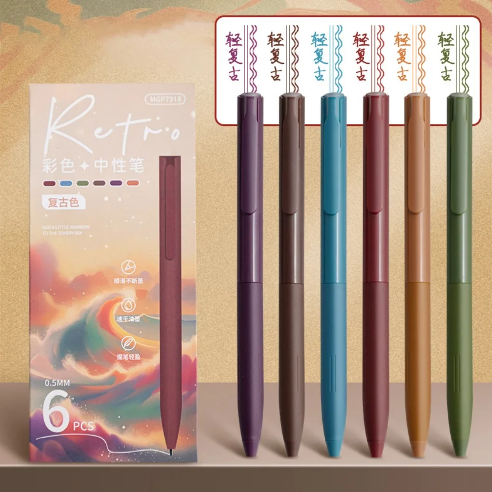 

6 цветов/набор, цветная гелевая ручка прессового типа, 0,5 мм, ST наконечник, цветные чернила, нейтральная ручка, макарон/морранди/цветная шариковая ручка в стиле ретро, подарок студентам