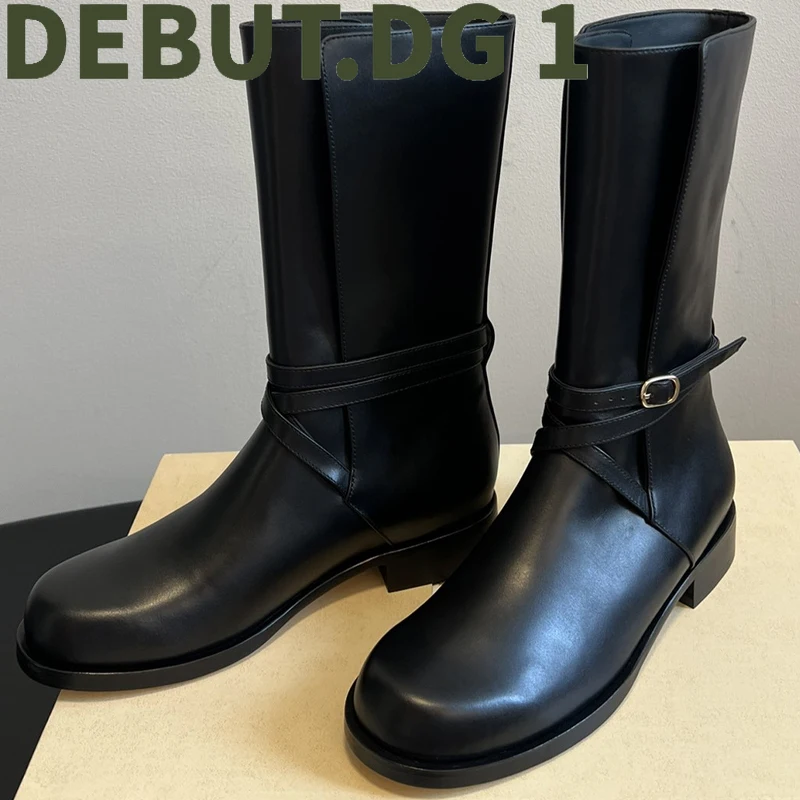 25SS New Knight Boots Premium Calfskin Leather Ankle Boots, Genuine Leather Sole Slimming Fashion Boots