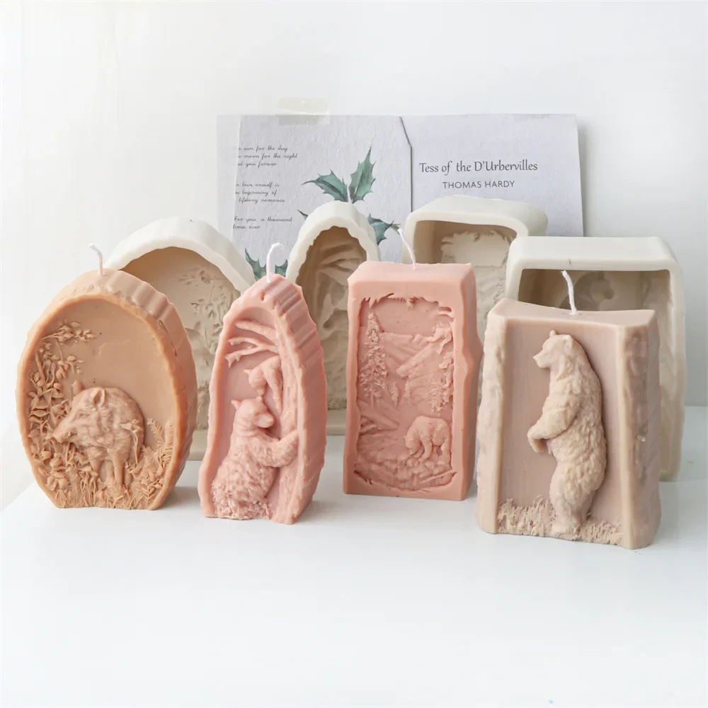 Nordic Style Forest Animal Silicone Candle Mold Wild Boar Bear Aromatherapy Plaster Resin Decoration Candle Making Kit