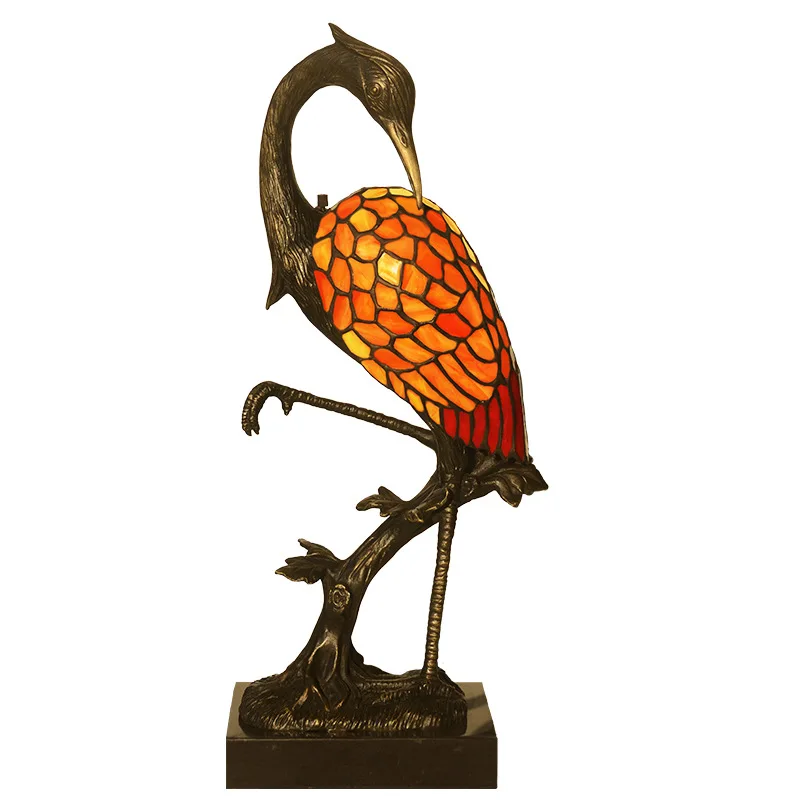 Handmade Glass Decoration Retro Novelty Crane Ornament All Copper Night Light