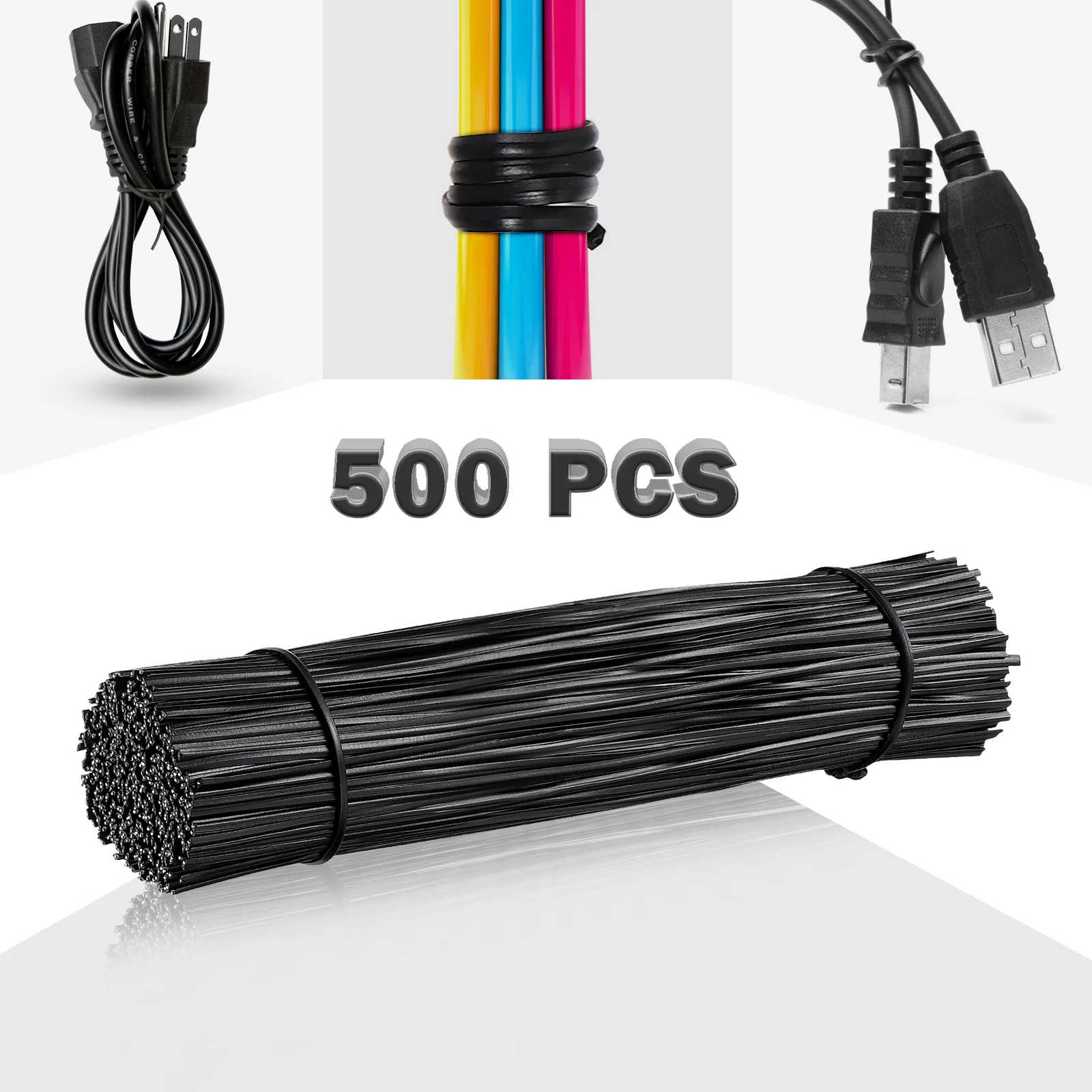 500 Pcs Ties Cable Twists Cord Wire For Cords Clear Tray Cables Organizer Bracket Zip Ups Heavy Duty