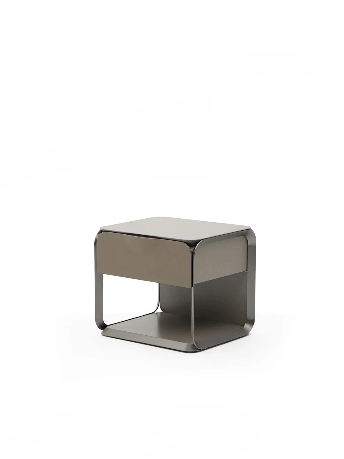 Italian Minimalist Design Pu Leather Solid Wood High-End Bedside Table Bedroom Retro Storage Side Cabinet