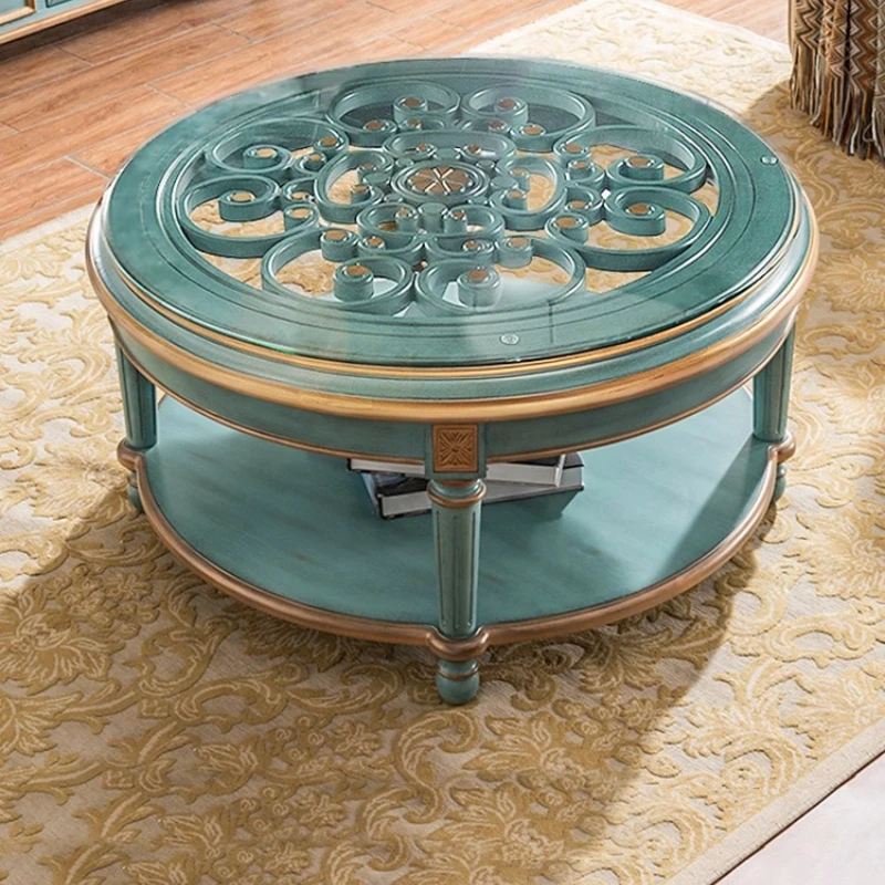 

Mediterranean furniture living room coffee table American TV cabinet round table retro glass round