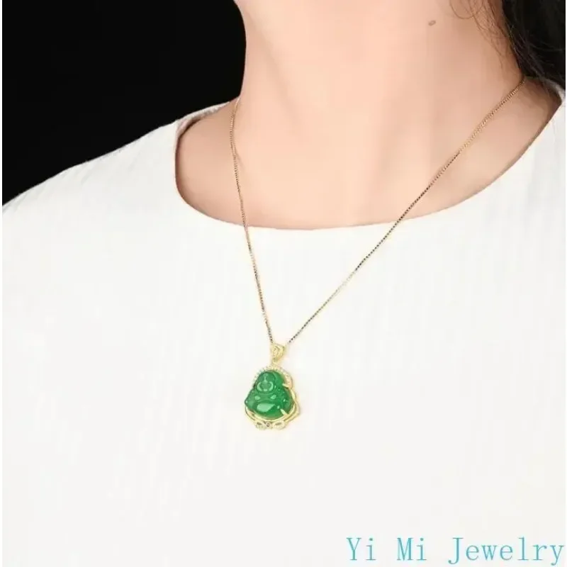 Natural Buddha Pendant Necklace for Women Jewelry Zircon Crystal Buddha Necklaces Punk Couple Pendants Jewelry Jade Necklace