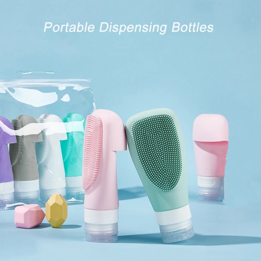 60ML Refillable Silica Bottle Lotion Shampoo Dispenser Empty Bottle  With Facial Brush Detail Portable Travel Refillable Bottle