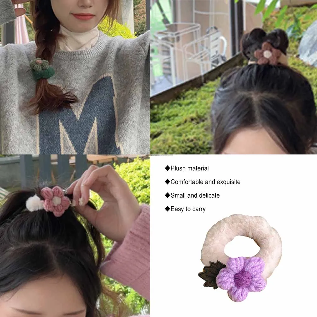 Hair Ties Woolen Flower Plush Elastic Decorate Hairs Rope Easy Matching Lovely Women Girls Curly Gift Birthday