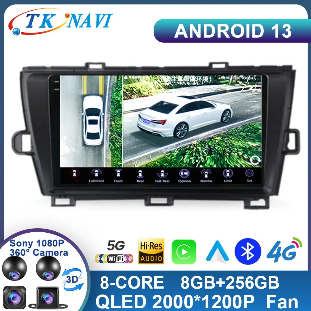 Android 13 For Toyota Prius 2009 - 2015 AI Voice Car Radio Black Multimedia Player Navigation Carplay Auto WIFI 4G DSP GPS QLED