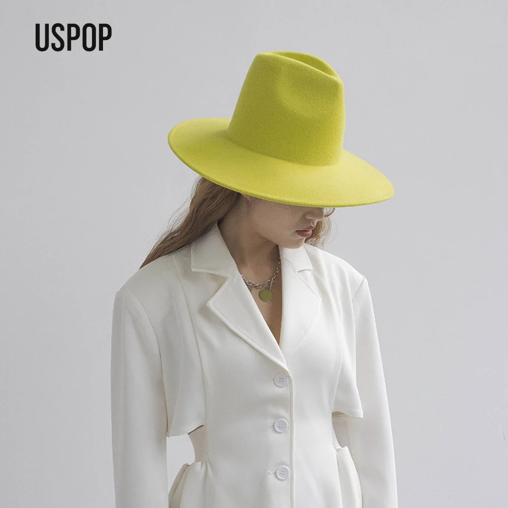 USPOP Autumn Winter Fashion Plain High Crown Wool Fedora Hat Minimalist Solid Jazz Felt Hat