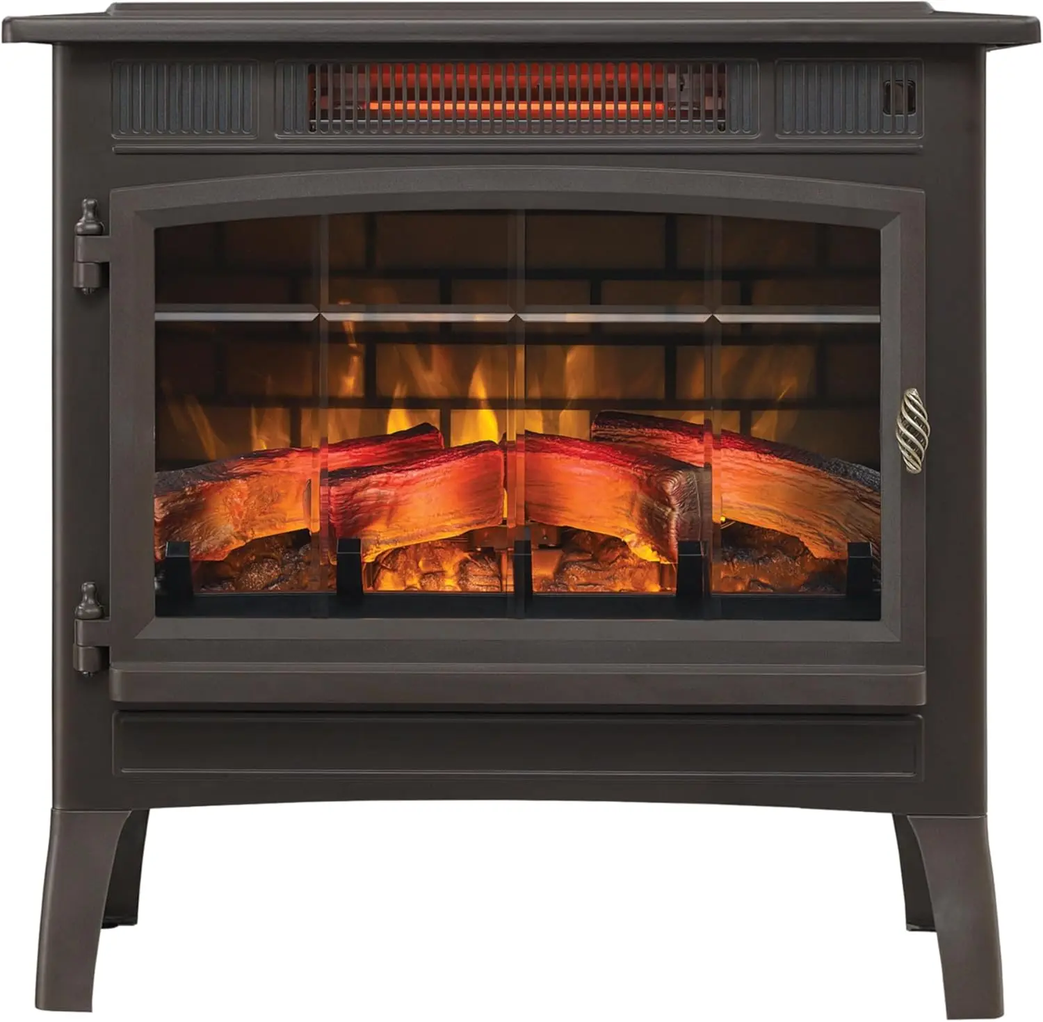 Electric Infrared Quartz Fireplace Stove with 3D Flame Effect, Bronze