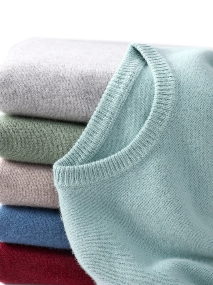 Jesień Zima 100% Wełna Merino Dzianina Męska O-neck Sweter Pullovers Basic Cashmere Długi rękaw Solidna Gruba Odzież Męska Topy