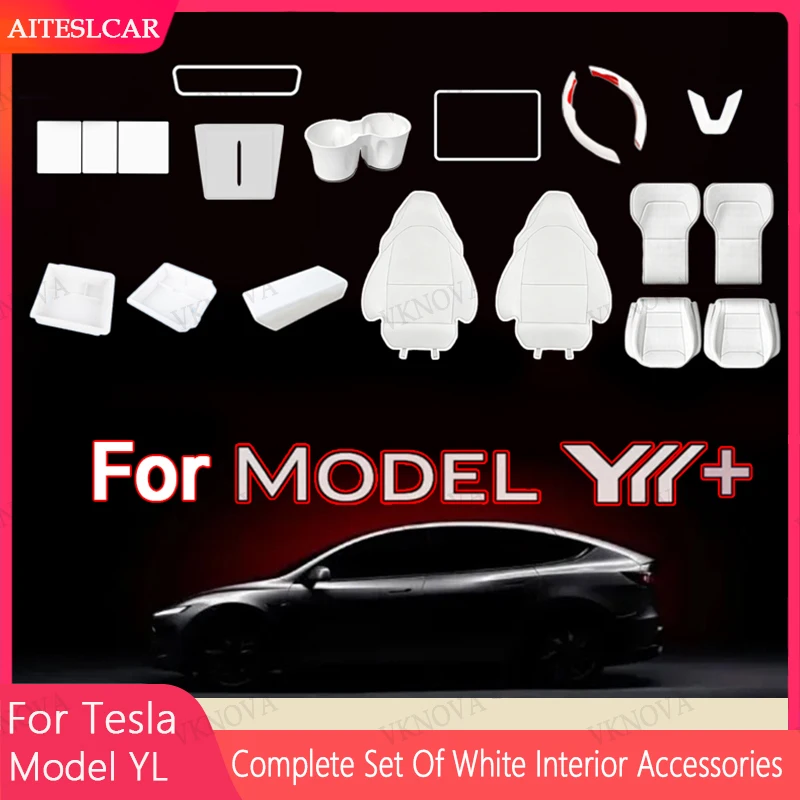 For Tesla Model YL Launch2026 Car Seat Covers Central Control Storage Armrest Box Sticker White Steering Wheel Cover Accessories