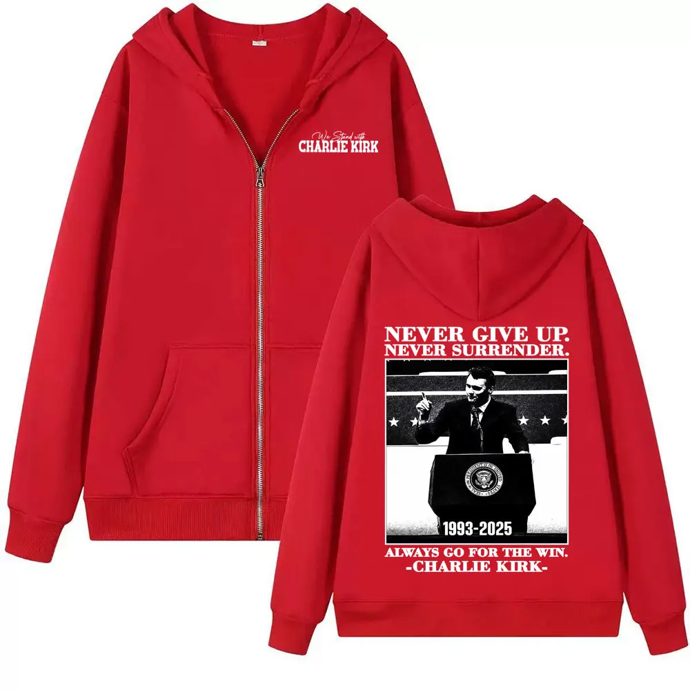 العدالة لتشارلي كيرك الحرية زمم هوديي Harajuku Y2k شارع العليا سترة البلوز الرجال النساء عادية الصوف سستة هوديس