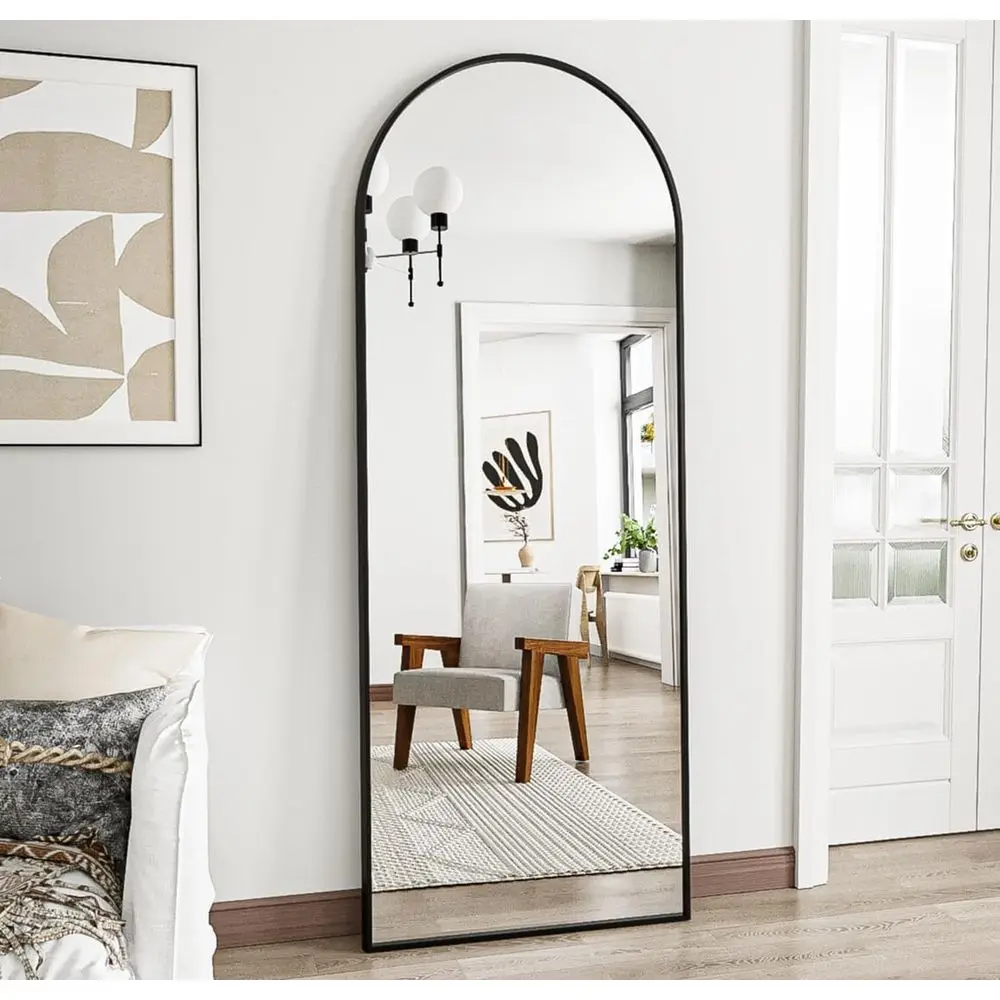 

Зеркало настенное арочное 58 дюймов с подставкой, идеально подходит для спальни или столовой, черное