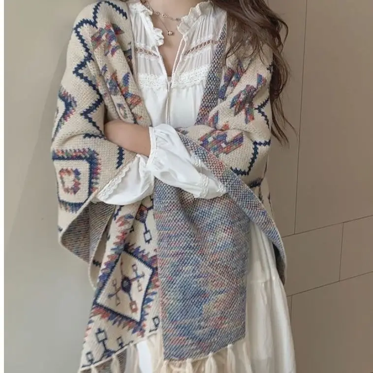 Outwear Shawl Poncho Prorsum Pashmere Sjaal Luipaard Print Poncho Vrouwen Cape En Poncho Kwastje Deken Cape