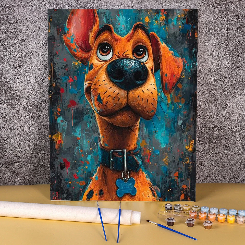 Diy Painting By Numbers Adults Kids Cartoon Dog Coloring By Numbers On Canvas Acrylic Paints Package Diy Gift For Bedroom Wall