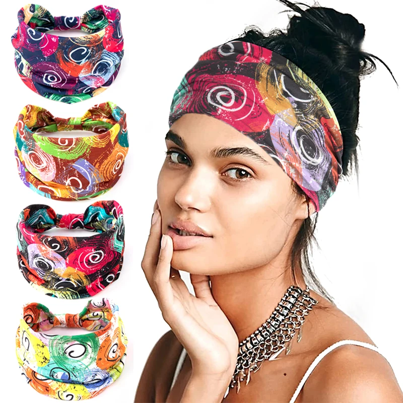 Bohemian Bandanas Elastic Hair Bands Yoga Exercise Cotton Headband Headwear Print Vintage Cross Unisex Scrunchies Bandage