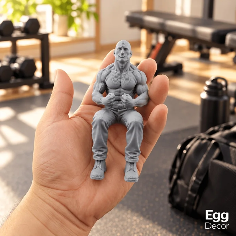 Sitting posture muscle man figurine ornament Sitting with legs dangling off the edge of the bookshelf Fitness-themed miniature f