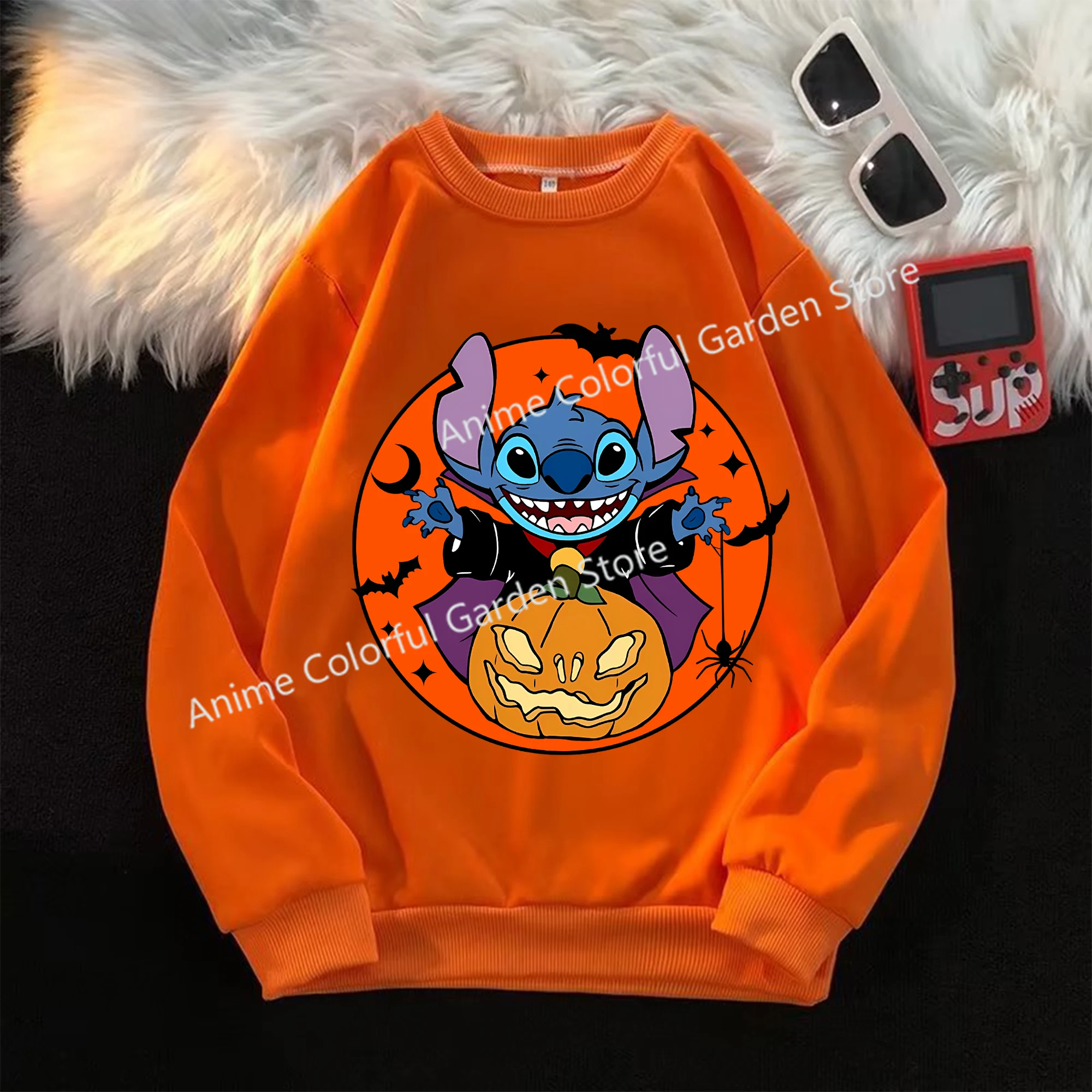 Disney Stitch Halloween Sweater for Children Anime Cartoon Fashion Cute Hoodies Boys Girls Autumn Long Sleeved Tops Kids Clothes