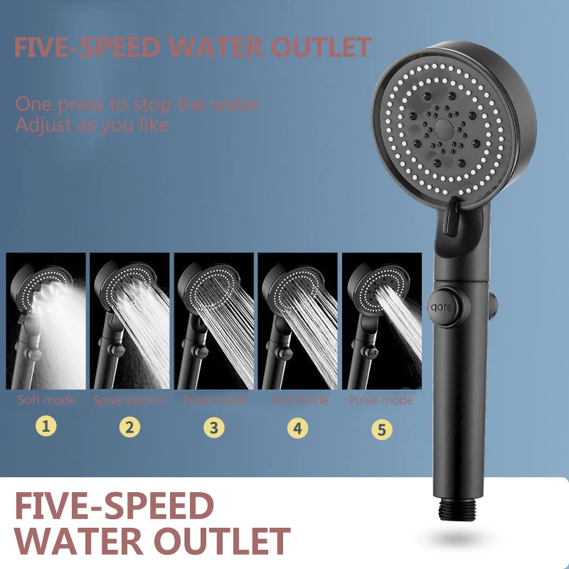 5 Modes High Pressure Shower Head Adjustable Showerheads Water Saving One-Key Stop Spray Nozzle Bathroom Accessories