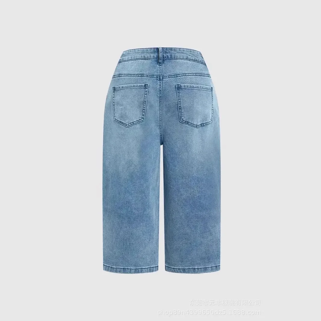 Pant Women Jeans Wide Leg Pants Calf Length Loose High Waist Straight Trousers Y2k Streetwear Washed Work Casual Summer view 4