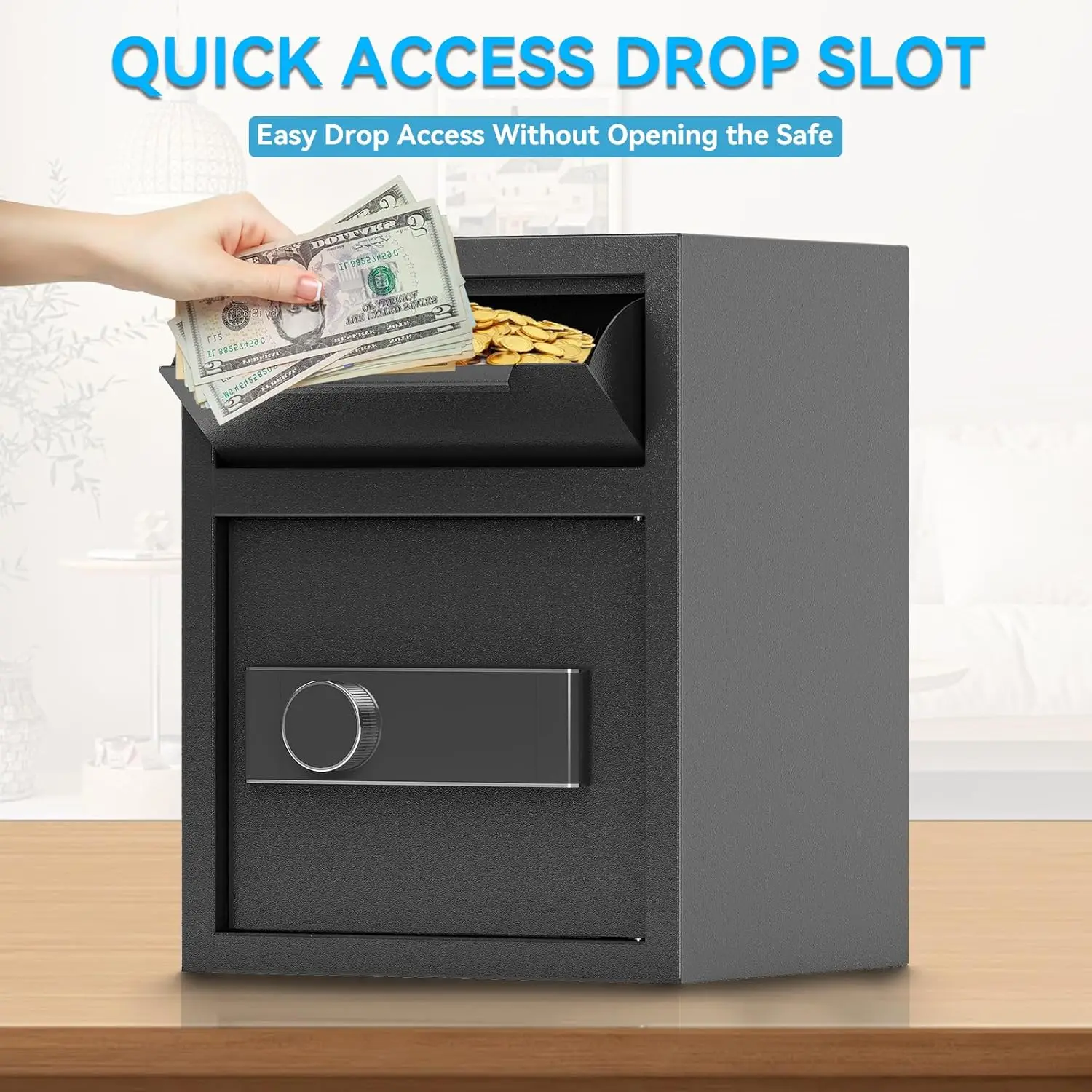 1.8 Cub DropSafe con slot frontale - Cassetta di sicurezza digitale ignifuga con serratura a combinazione per contanti e documenti - Silen