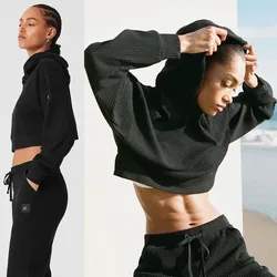 AL Loose Women's Yoga Muse Hooded Sweat Shirt Muse Sweat Pant Short Side Split Top Yoga Ribbed Workout Suit Women's Yoga Sets